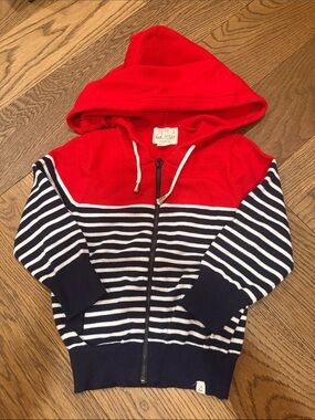 Me & Henry Toddler Hooded Zip Cardigan in Red and Navy Stripe